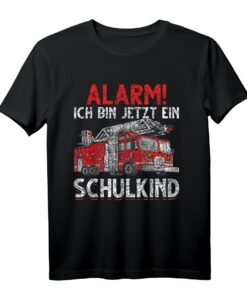 Alarm ich bin jetzt ein Schulkind Feuerwehr Auto Einschulung T-Shirt  Perfektes Geschenk zum Schulanfang für Jungen und Mädchen