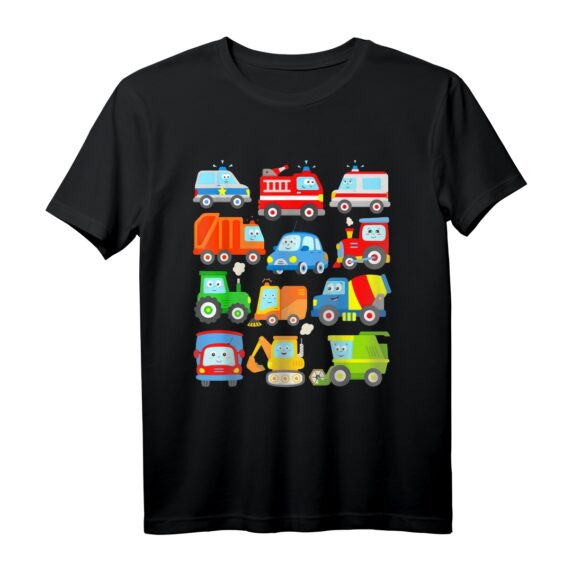 Fahrzeug T-Shirt mit Feuerwehrauto, Polizei, LKW, Müllauto, Lokomotive, Traktor & mehr  Für Kinder und Erwachsene