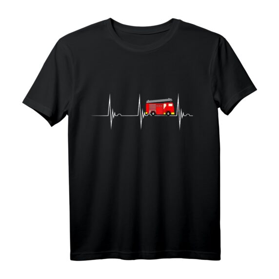 Feuerwehr Auto mit Herzschlag EKG Puls T-Shirt  Perfektes Geschenk für Feuerwehrleute & Rettungskräfte