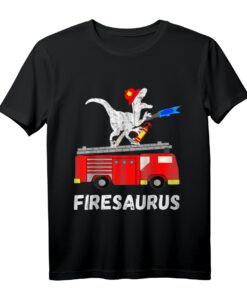 Feuerwehr Dinosaurier T-Shirt für Kinder - Firesaurus mit T-Rex auf Feuerwehrauto, perfektes Geschenk für kleine Feuerwehrfans & Dinosaurierliebhaber
