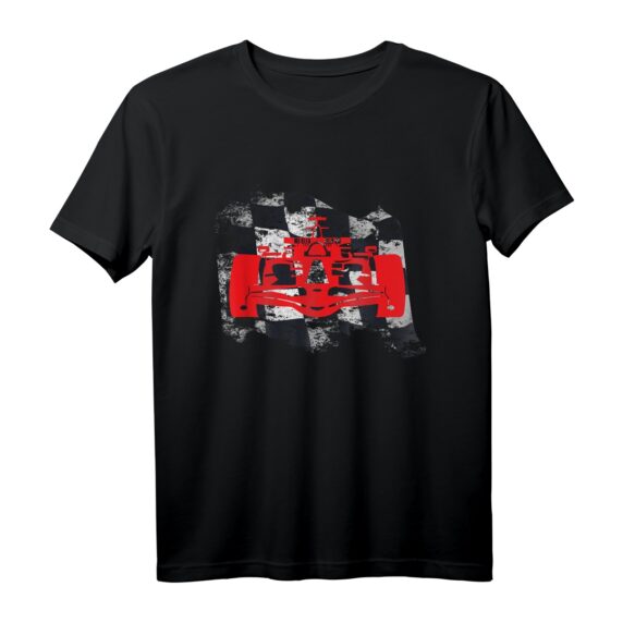Formel Racing Fan Shirt mit Auto Silhouette auf kariertem Flagge  Perfekt für Motorsport- und Technikliebhaber, Geschenk für Rennfahrer & Ingenieure