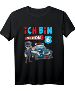 Ich bin 6 Jahre T-Shirt für Jungen & Mädchen mit Polizei Auto Motiv  Perfektes Geburtstagsgeschenk zum 6. Kindergeburtstag