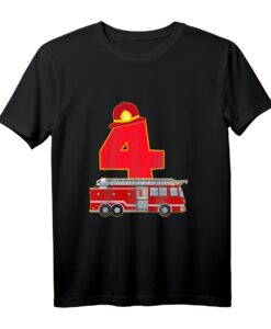 Kinder 4. Geburtstag Feuerwehr Auto T-Shirt  Lustiges Feuerwehr Motiv für Jungen und Mädchen, ideal als Geschenk für Geburtstage & Weihnachten