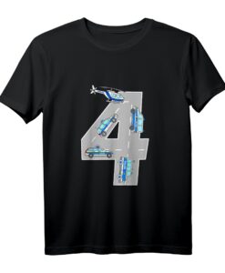 Kinder 4. Geburtstag Polizei Auto T-Shirt für Jungen  Lustiges Geburtstagsshirt mit Polizei-Design, Blaulicht & Hubschrauber