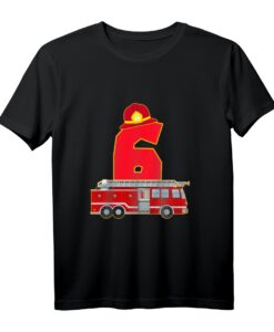 Kinder 6. Geburtstag Feuerwehr Auto T-Shirt - Lustiges Feuerwehrmann Kostüm für Jungen und Mädchen, ideales Geschenk für Feuerwehrfans
