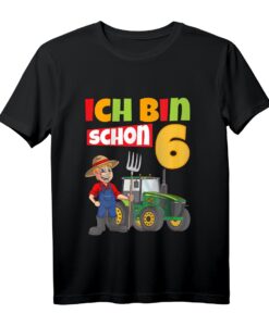 Kinder 6. Geburtstag T-Shirt für Jungen mit Traktor, Zahl Sechs & Spruch 'Ich bin schon 6'  Perfektes Geschenk für kleine Treckerfans