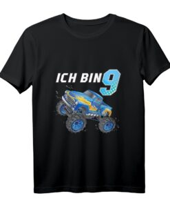 Kinder 9. Geburtstag Geschenk Jungen & Mädchen Auto Monster Truck T-Shirt  Perfekt für Geburtstagsfeiern und Monster Truck Fans