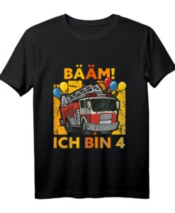 Kinder Bääm! Ich bin 4 Feuerwehr Auto T-Shirt  Perfektes Geschenk zum 4. Geburtstag für Jungen, Feuerwehr-Fans und kleine Feuerwehrmänner