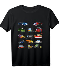 Kinder Fahrzeuge Shirt mit Traktor, Bagger, Polizei, Feuerwehr und Co.  Perfektes Geschenk für kleine Fahrzeugfans