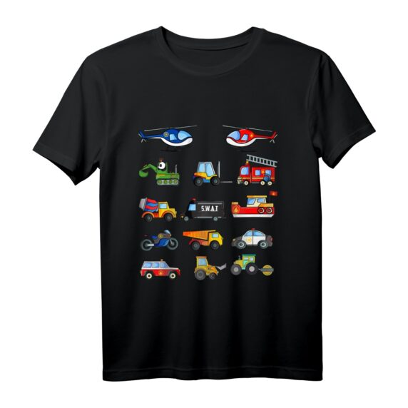 Kinder Fahrzeuge Shirt mit Traktor, Bagger, Polizei, Feuerwehr und Co.  Perfektes Geschenk für kleine Fahrzeugfans
