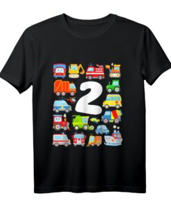 Kinder Fahrzeuge T-Shirt für Kleinkinder zum 2. Geburtstag - Jungen Auto Zug Bus Bagger Design