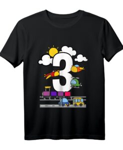 Kinder Geburtstag T-Shirt für Jungen - 3 Jahre mit Fahrzeugmotiven (Auto & Flugzeug) für den perfekten Kindergeburtstag