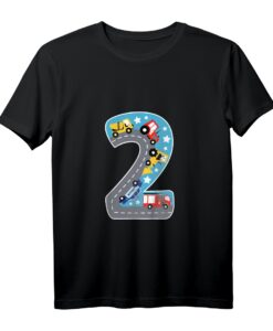 Kinder Geburtstagsshirt 2 Jahre mit Auto & Fahrzeugmotiven  Geburtstagsoutfit für Jungen, Bagger, Polizei, Feuerwehr & Traktor
