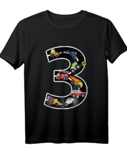 Kinder Geburtstagsshirt 3 Jahre Fahrzeuge für Jungen & Mädchen - Buntes T-Shirt mit Polizei, Feuerwehr, Baustelle & Geburtstagszahl Drei
