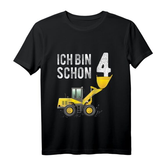Kinder Geburtstagsshirt für 4 Jahre Junge mit LKW, Bagger und Baustellen-Motiv - Perfekt für Geburtstagsfeiern