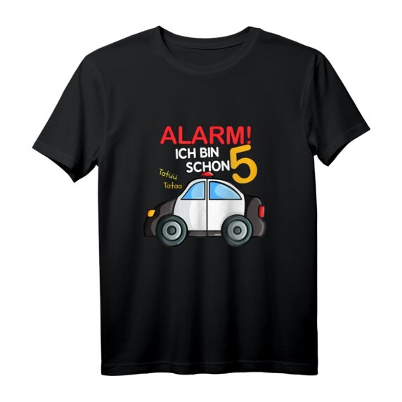 Kinder Geburtstagsshirt zum 5. Geburtstag - Polizei Auto Motiv mit 'Alarm, ich bin schon Fünf' für Jungen, Party & Kindergarten