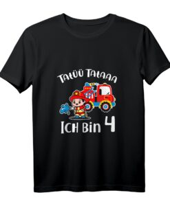Kinder Ich bin 4 Jahre T-Shirt Jungen & Mädchen Feuerwehr Auto Geburtstagsshirt - Perfektes Geschenk für kleine Feuerwehr-Fans zum Geburtstag