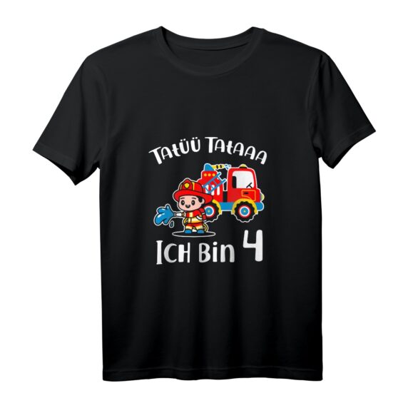 Kinder Ich bin 4 Jahre T-Shirt Jungen & Mädchen Feuerwehr Auto Geburtstagsshirt - Perfektes Geschenk für kleine Feuerwehr-Fans zum Geburtstag