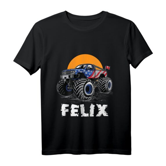 Kinder Monster Truck T-Shirt mit Namen Felix  Perfektes Geschenk für junge Fans von Autos und Rennfahrern