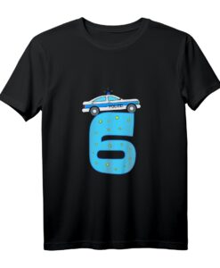 Kinder Polizei T-Shirt zum 6. Geburtstag - Mit Polizei Auto und Blaulicht, perfektes Geschenk für kleine Polizisten und Auto-Fans