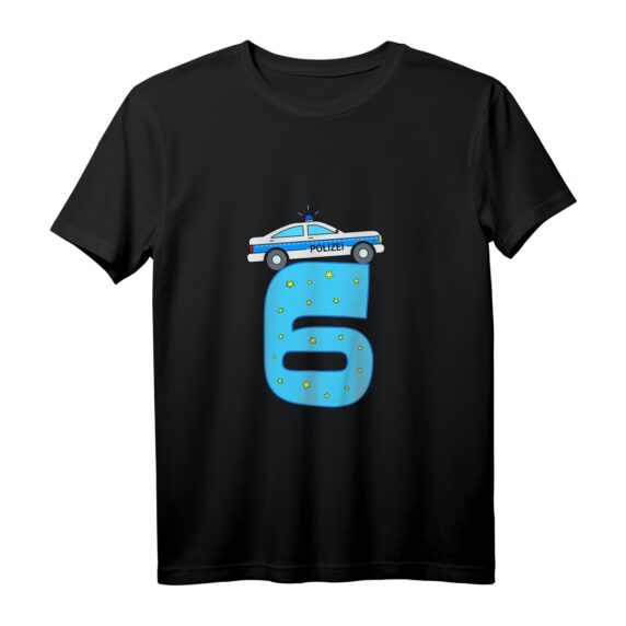 Kinder Polizei T-Shirt zum 6. Geburtstag - Mit Polizei Auto und Blaulicht, perfektes Geschenk für kleine Polizisten und Auto-Fans