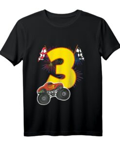 Kinder T-Shirt Geburtstag 3 Jahre Junge mit Monster Truck, Auto & Flaggen - Perfekt für die Geburtstagsparty, Kindergarten & Schule