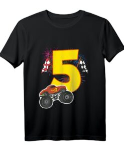 Kinder T-Shirt zum 5. Geburtstag mit Monster Truck, Auto und Flaggen - Perfekt für Jungen, Kindergeburtstag & Party