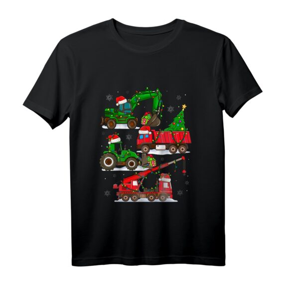 Kinder Weihnachts T-Shirt mit Baufahrzeugen - Lustiges Bagger Shirt für Jungen, ideal für Weihnachten & Familienfeiern