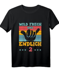 Kinder Wild Frech und endlich 2 Jahr T-Shirt  Lustiges Geburtstagsgeschenk für Sohn oder Tochter zum 2. Geburtstag