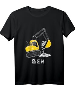 Personalisierte Kinder Bagger T-Shirt mit Namen - Perfektes Geburtstagsgeschenk für Jungen, Neffen & Enkel, die Baustellen und Bagger lieben