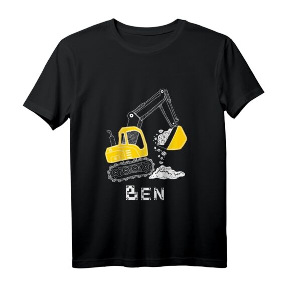 Personalisierte Kinder Bagger T-Shirt mit Namen - Perfektes Geburtstagsgeschenk für Jungen, Neffen & Enkel, die Baustellen und Bagger lieben