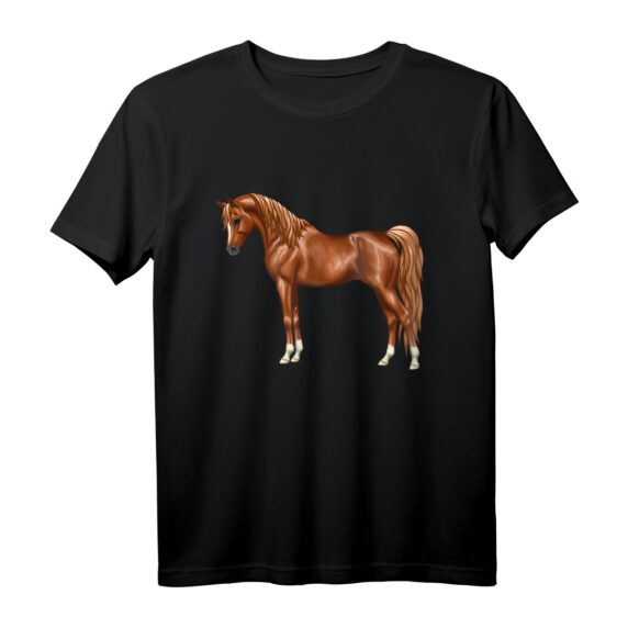 Schönes Rotfuchs Arabisches Pferd T-Shirt - Klassisch geschnitten, doppelt genähter Saum, perfekt für Tierliebhaber und Reitsportfans