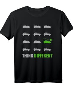 Think Different Elektroauto T-Shirt mit Klimaschutz-Spruch  Geschenkidee für E-Auto und Plug-In Hybrid Fahrer zu Weihnachten oder Geburtstag