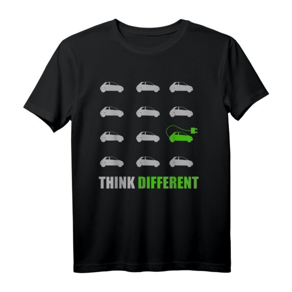 Think Different Elektroauto T-Shirt mit Klimaschutz-Spruch  Geschenkidee für E-Auto und Plug-In Hybrid Fahrer zu Weihnachten oder Geburtstag
